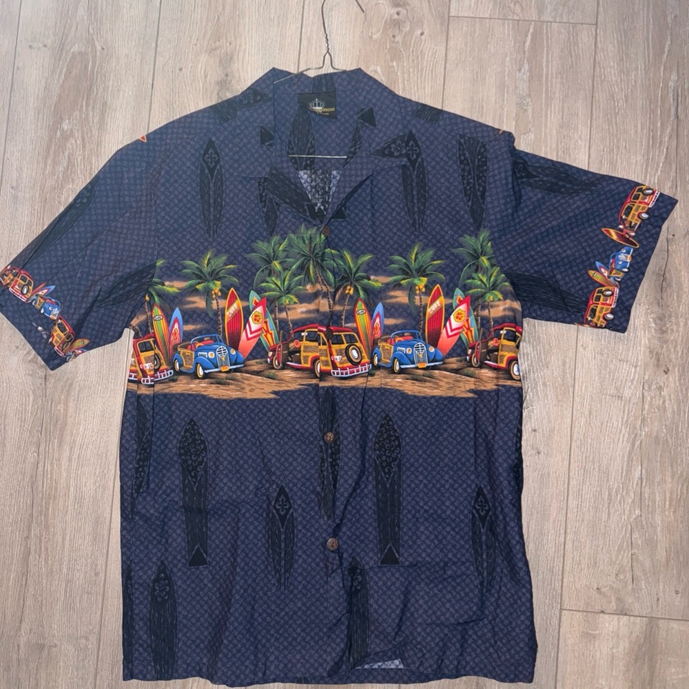 Royal Creations Mens‎ L Hawaiian Shirt Red White & Blue Surfboards 100% Cotton